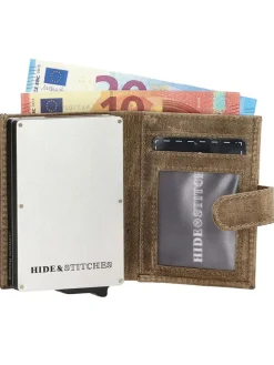 Leder-Geldbörse in Beige - (B)8 x (H)10 x (T)2 cm