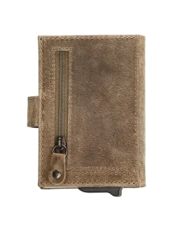 Leder-Geldbörse in Beige - (B)8 x (H)10 x (T)2 cm