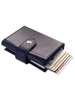 Leder-Geldbörse in Dunkelblau - (B)10 x (H)7 x (T)2 cm