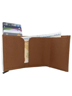 Leder-Geldbörse in Hellbraun - (B)9 x (H)6 x (T)2 cm