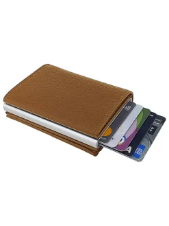 Leder-Geldbörse in Hellbraun - (B)9 x (H)6 x (T)2 cm