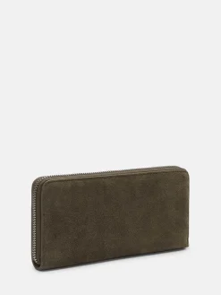 Leder-Geldbörse in Khaki - (B)19 x (H)9 x (T)2 cm