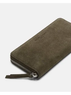 Leder-Geldbörse in Khaki - (B)19 x (H)9 x (T)2 cm
