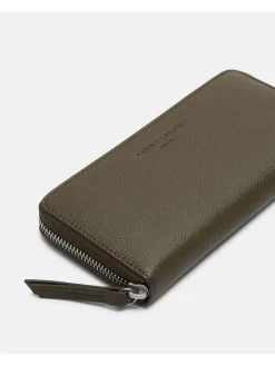 Leder-Geldbörse in Khaki - (B)19 x (H)9 x (T)2 cm