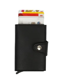 Leder-Geldbörse in Schwarz - (B)6 x (H)9 x (T)2 cm