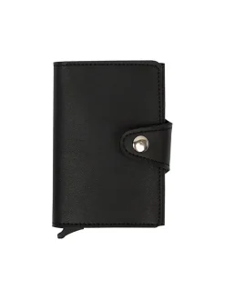 Leder-Geldbörse in Schwarz - (B)6 x (H)9 x (T)2 cm