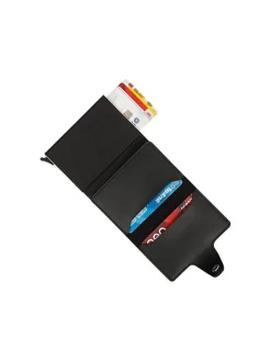 Leder-Geldbörse in Schwarz - (B)6 x (H)9 x (T)2 cm