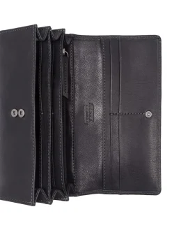 Leder-Geldbörse in Schwarz - (B)19 x (H)10 x (T)3 cm
