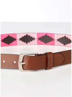 Leder-Gürtel in Hellbraun/ Pink - (L)130 cm