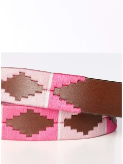 Leder-Gürtel in Hellbraun/ Pink - (L)130 cm
