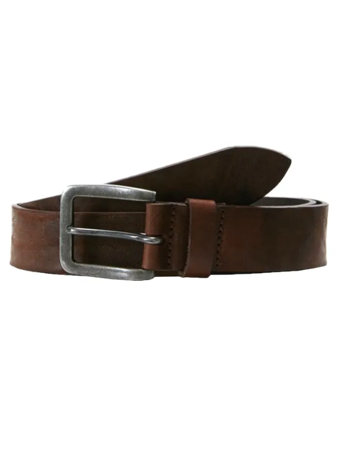 Ledergürtel JACVICTOR Leather Belt Metallstiftschnalle in Dunkelbraun