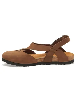 Leder-Halbsandalen in Hellbraun