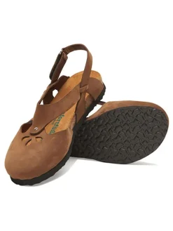 Leder-Halbsandalen in Hellbraun