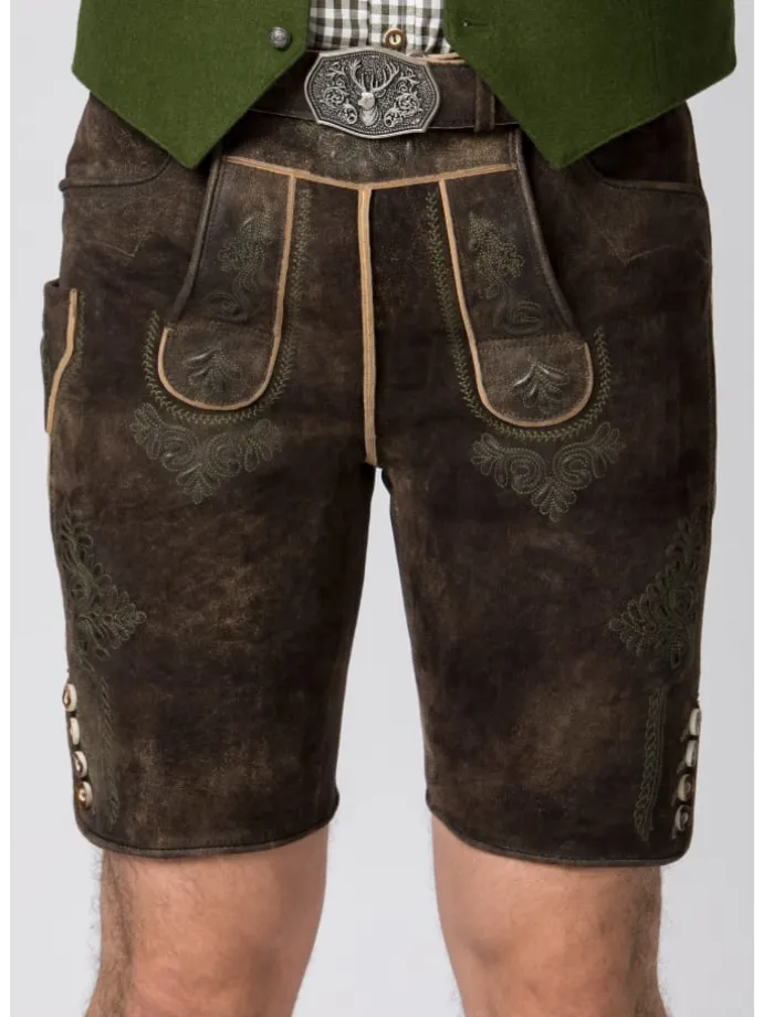 Lederhose "Bertl" in braun gespeckt