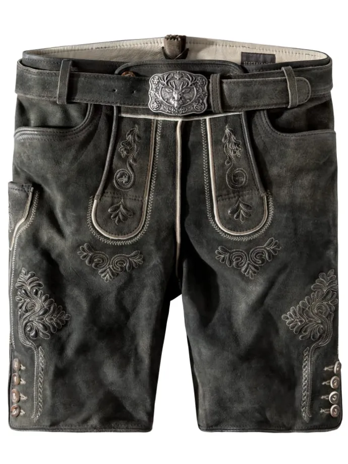 Lederhose "Bertl" in graphit gespeckt
