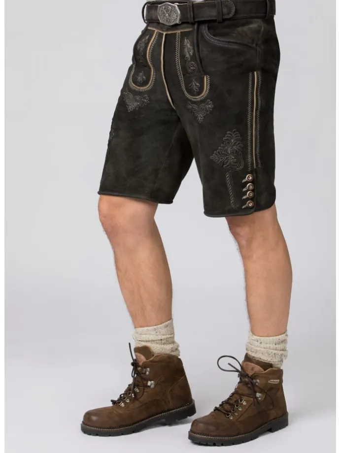Lederhose "Bertl" in graphit gespeckt