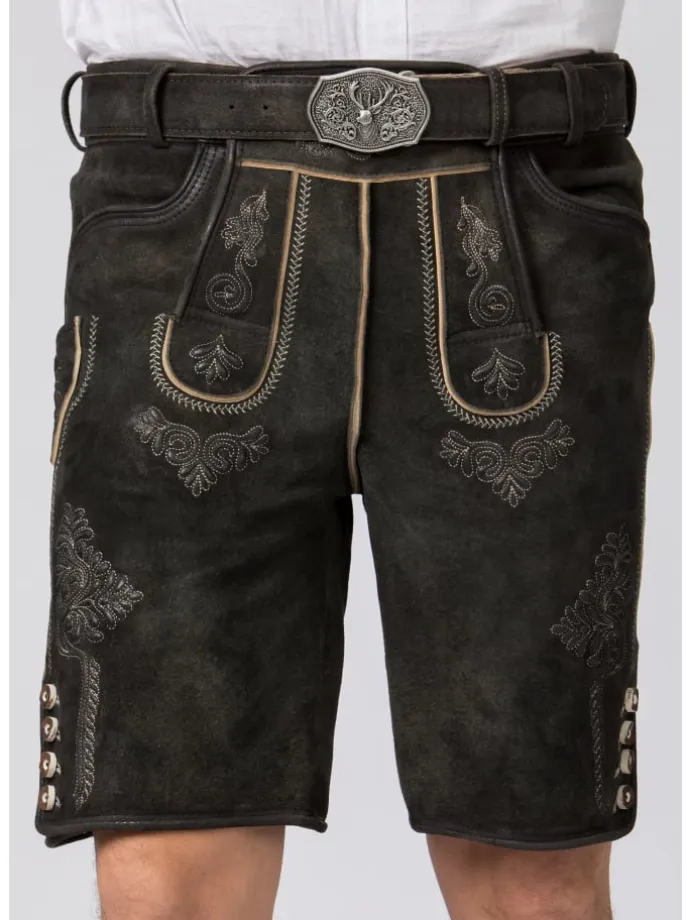 Lederhose "Bertl" in graphit gespeckt