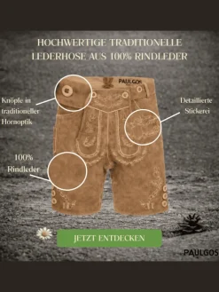 Lederhose Kurz Echtleder HK1 in Hellbraun
