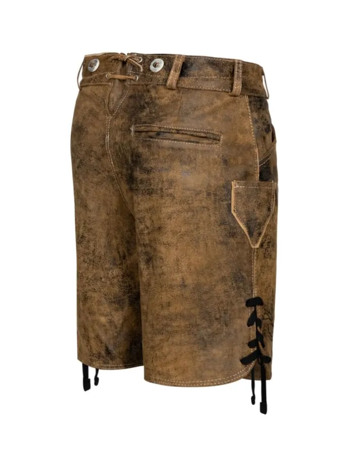 Lederhose Kurz Echtleder HK6 ANTIK in Whiskybraun
