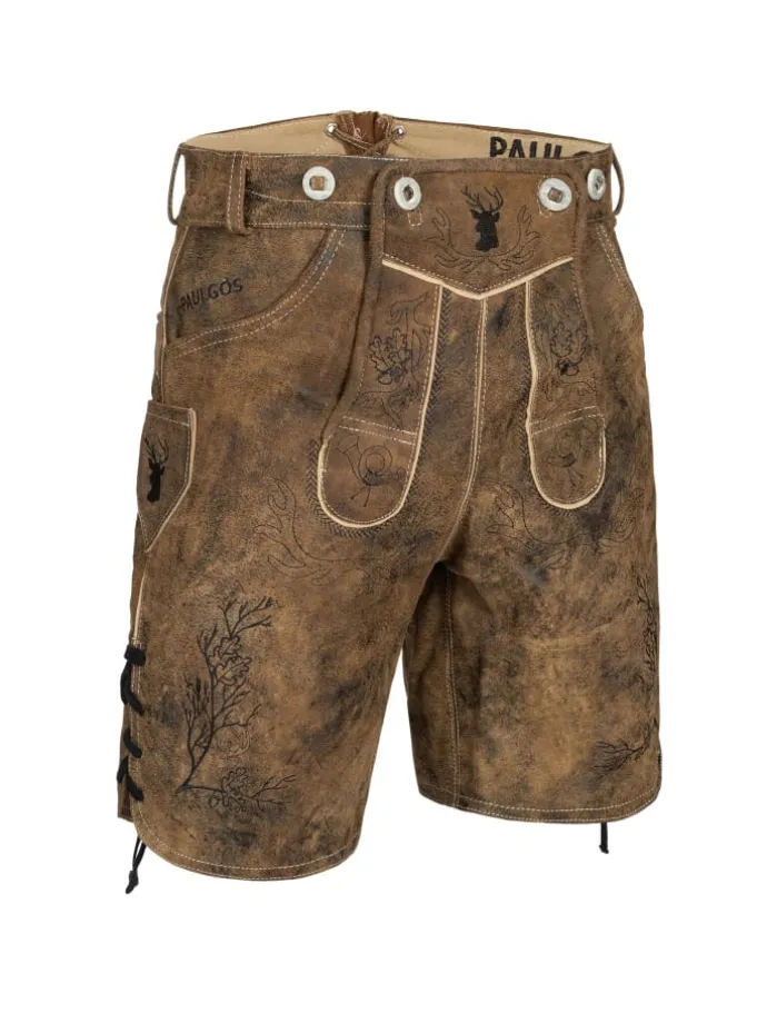 Lederhose Kurz Echtleder HK3 ANTIK in Whiskybraun