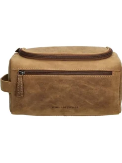 Leder-Kosmetiktasche in Hellbraun - (B)26 x (H)15 x (T)14,5 cm