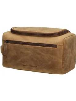 Leder-Kosmetiktasche in Hellbraun - (B)26 x (H)15 x (T)14,5 cm