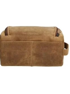 Leder-Kosmetiktasche in Hellbraun - (B)26 x (H)15 x (T)14,5 cm