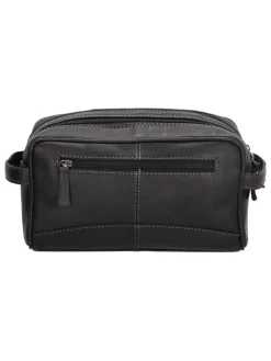 Leder-Kosmetiktasche in Schwarz  - (B)25 x (H)15 x (T)8,5 cm