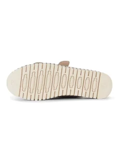 Leder-Pantoletten in Beige/ Gold