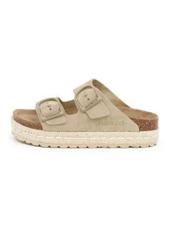 Leder-Pantoletten in Beige