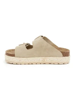 Leder-Pantoletten in Beige
