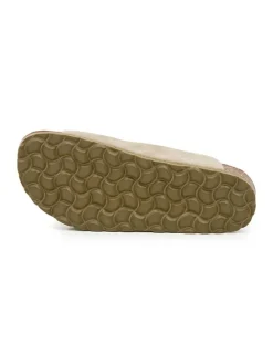 Leder-Pantoletten in Khaki