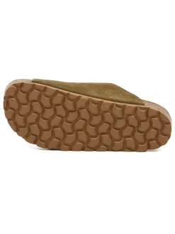 Leder-Pantoletten in Khaki