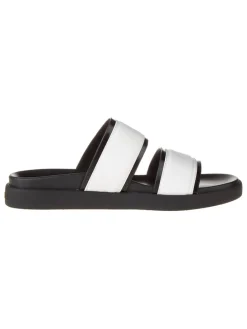 Leder-Pantoletten in Schwarz/ Weiß