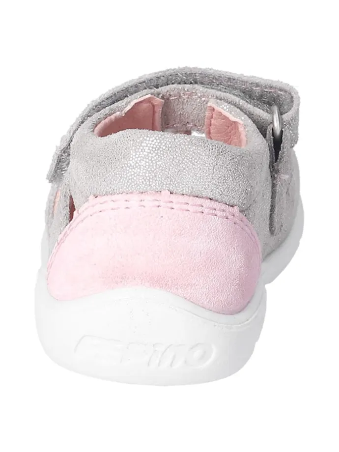 Leder-Sandalen in Grau/ Rosa