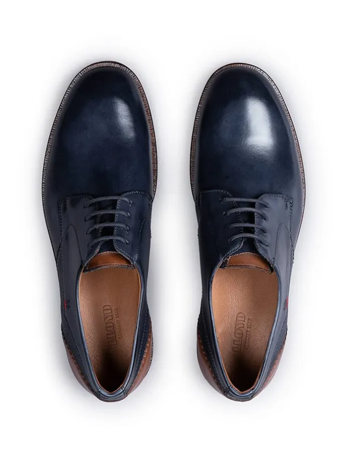 Leder-Schnürschuhe "Domino" in Dunkelblau/ Hellbraun