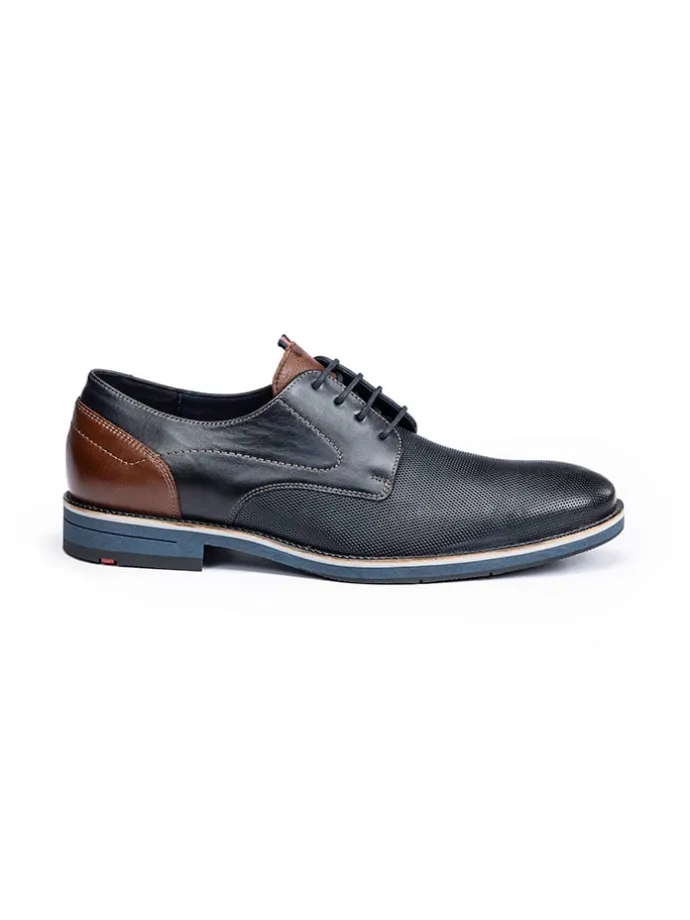 Leder-Schnürschuhe "Harris" in Dunkelblau/ Braun