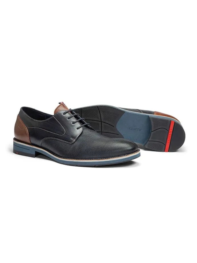 Leder-Schnürschuhe "Harris" in Dunkelblau/ Braun