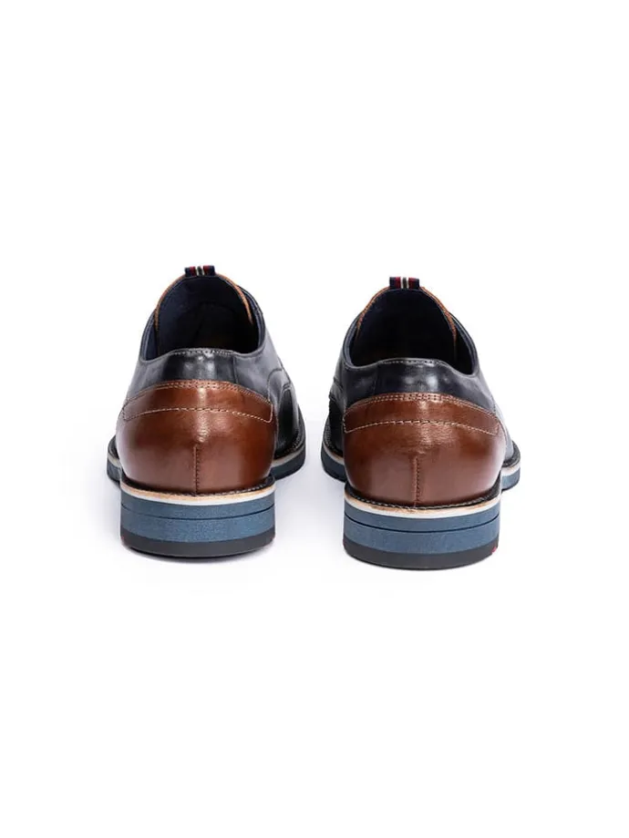 Leder-Schnürschuhe "Harris" in Dunkelblau/ Braun