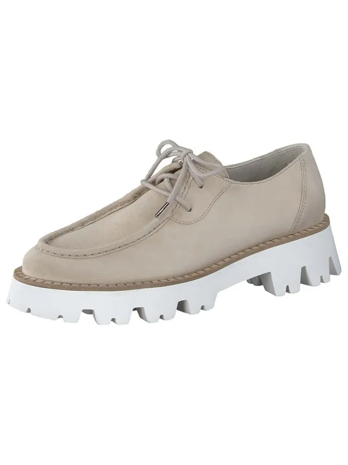 Leder-Schnürschuhe in Beige/ Weiß