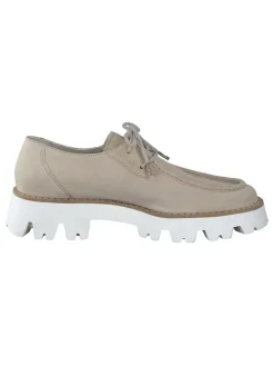 Leder-Schnürschuhe in Beige/ Weiß