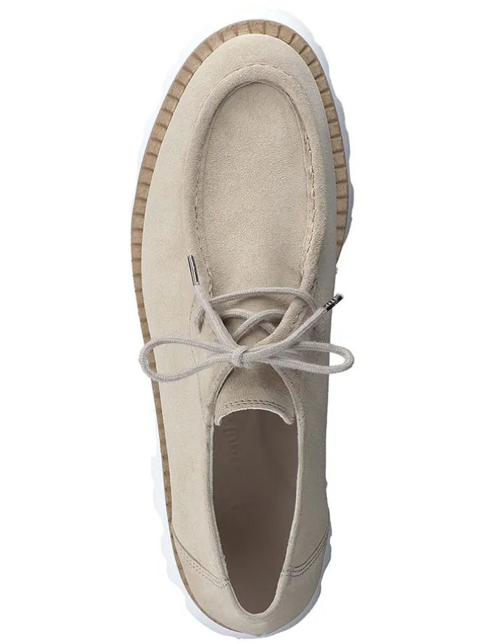 Leder-Schnürschuhe in Beige/ Weiß