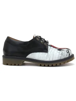 Leder-Schnürschuhe in Schwarz/ Weiß/ Rot
