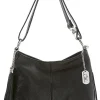 Leder-Schultertasche "Mia" in Schwarz - (B)30 x (H)20 x (T)8 cm