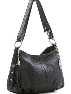 Leder-Schultertasche "Mia" in Schwarz - (B)30 x (H)20 x (T)8 cm