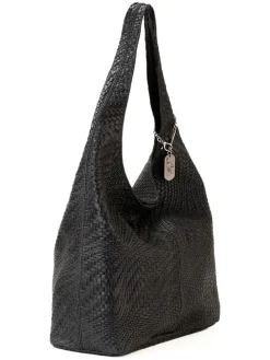 Leder-Schultertasche "Palladia" in Schwarz - (B)38 x (H)30 x (T)2 cm