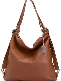 Leder-Schultertasche "Ylenia" in Cognac - (B)39 x (H)30 x (T)16 cm