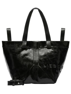 Leder-Shopper in Schwarz - (B)47 x (H)34 x (T)18 cm
