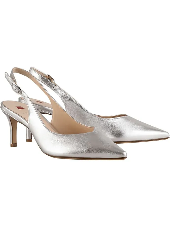Leder-Slingpumps in Silber