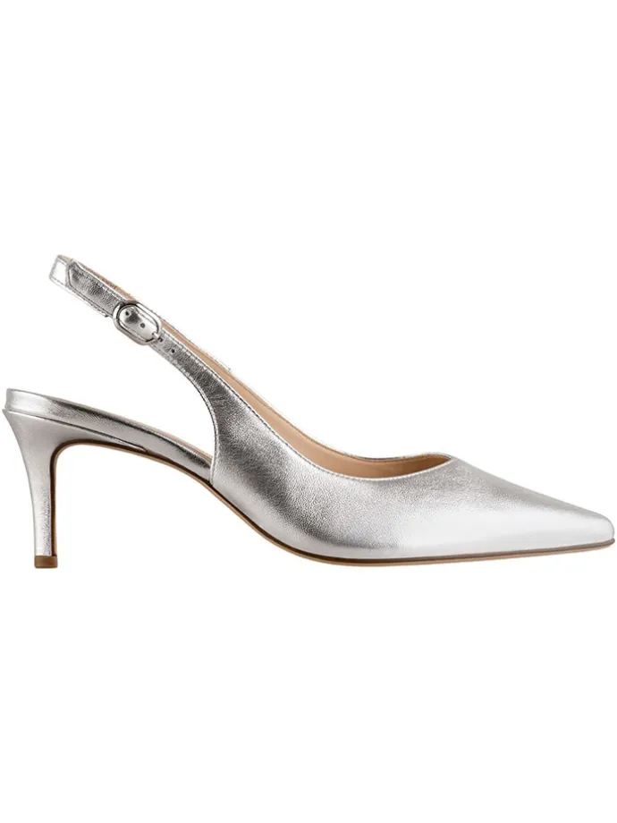 Leder-Slingpumps in Silber